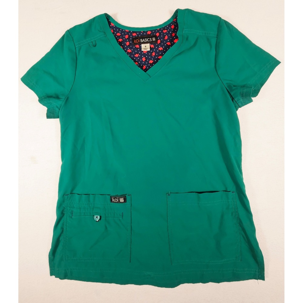 Koi Basics Becca V-Neck Scrub Top Hunter Green Short Sleeve Medical Uniform S